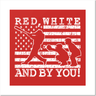 Funny Softball or Baseball Pitcher RED WHITE AND BY YOU Pitcher American Glag Posters and Art